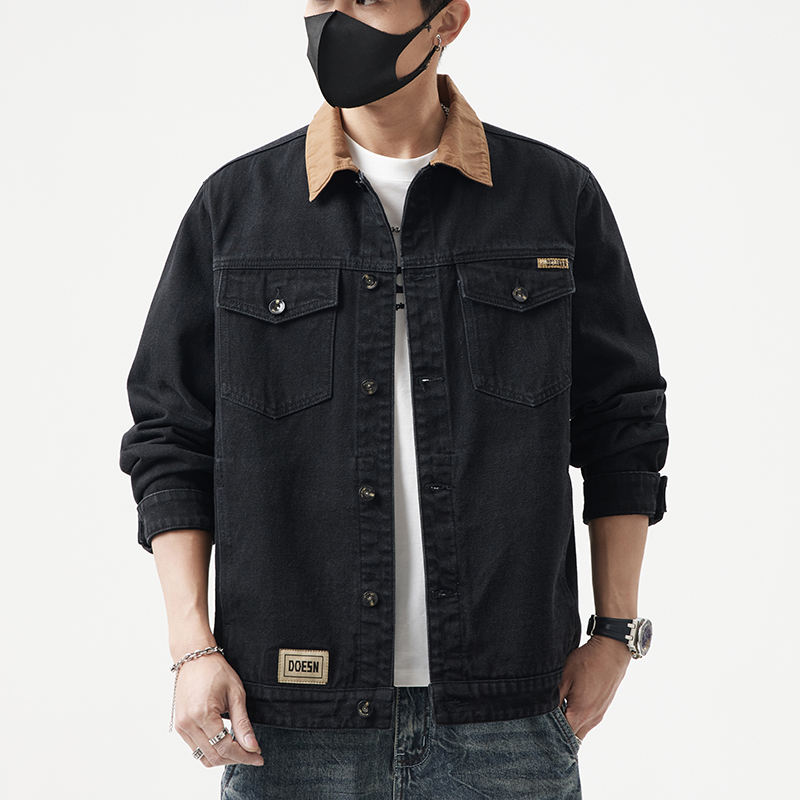 Contrast Color Retro Trendy High Quality Breathable Loose-Fit Decoration Style Denim Autumn Men's Jacket Coat for man