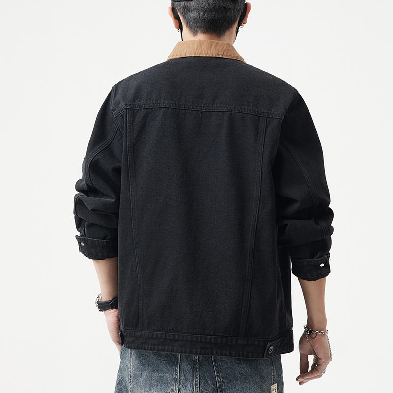 Contrast Color Retro Trendy High Quality Breathable Loose-Fit Decoration Style Denim Autumn Men's Jacket Coat for man