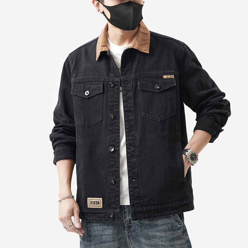 Contrast Color Retro Trendy High Quality Breathable Loose-Fit Decoration Style Denim Autumn Men's Jacket Coat for man